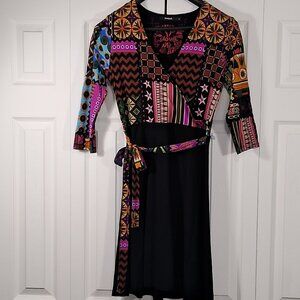 Desigual Jill Colorful V-Neck Faux Wrap Dress